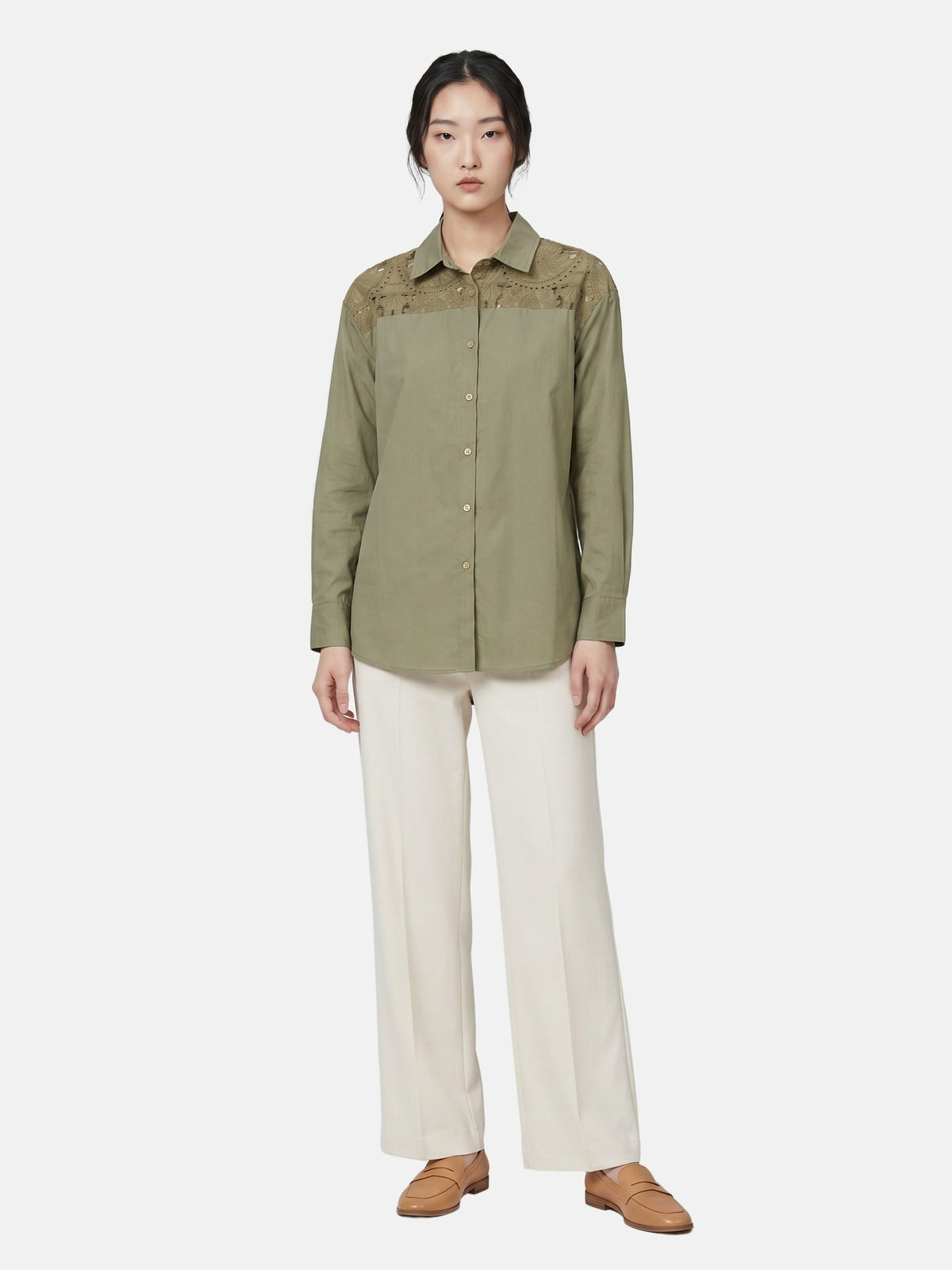 Camicia in Cotone Verde Militare
