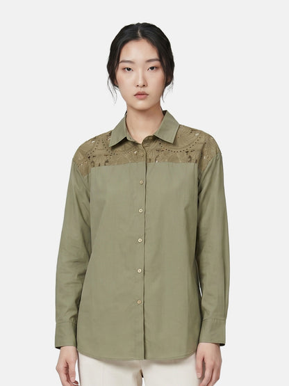 Camicia in Cotone Verde Militare