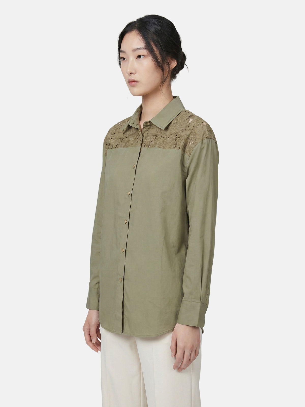 Camicia in Cotone Verde Militare