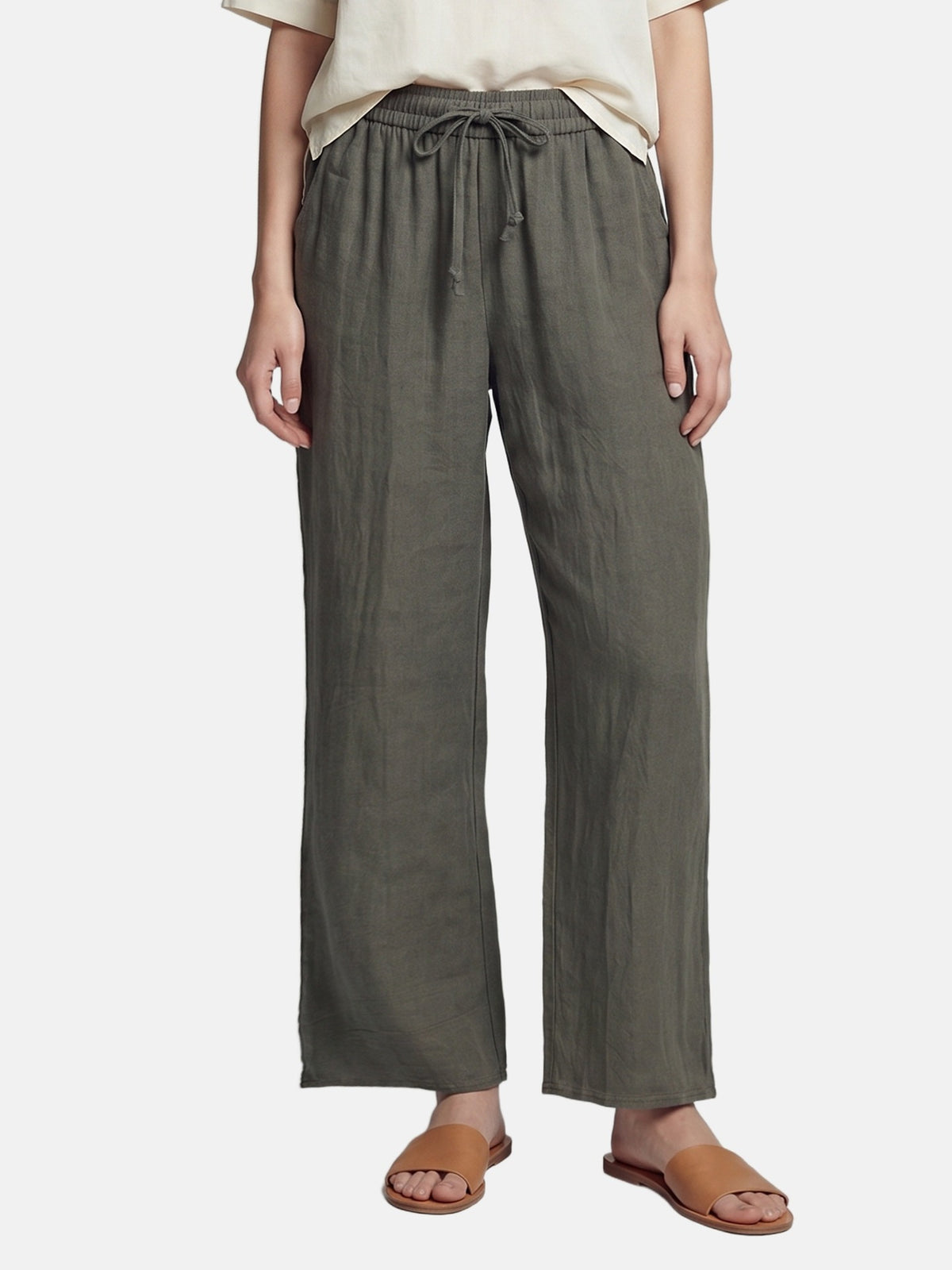 Pantaloni in Viscosa Verde Militare