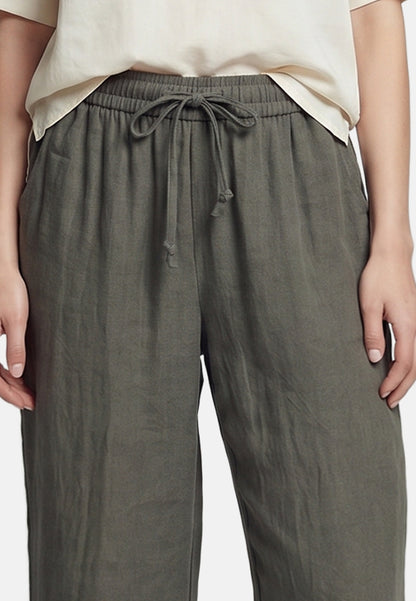 Pantaloni in Viscosa Verde Militare