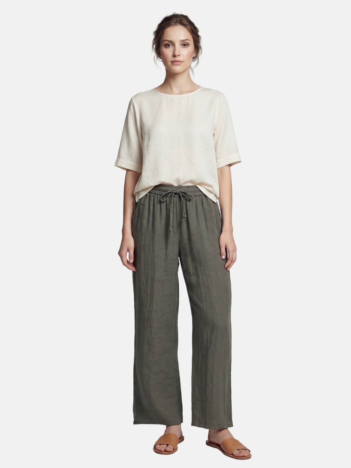 Pantaloni in Viscosa Verde Militare