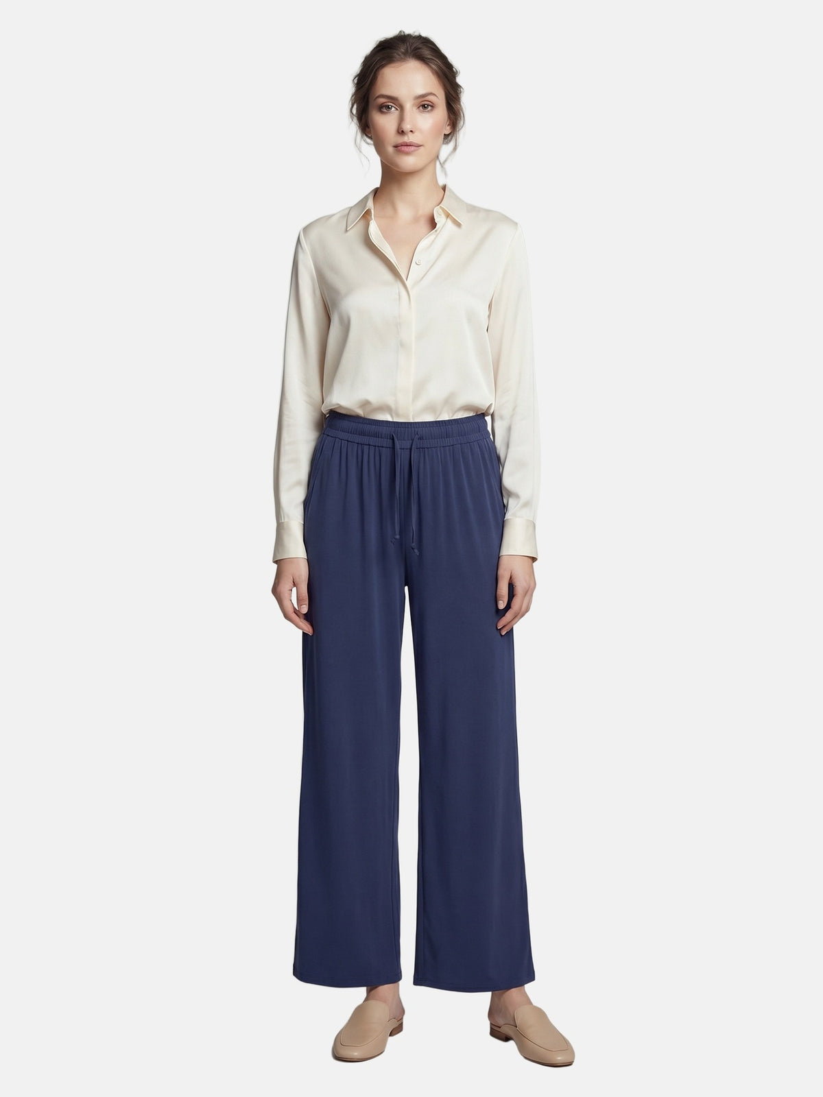 Pantaloni in Viscosa Blu Scuro