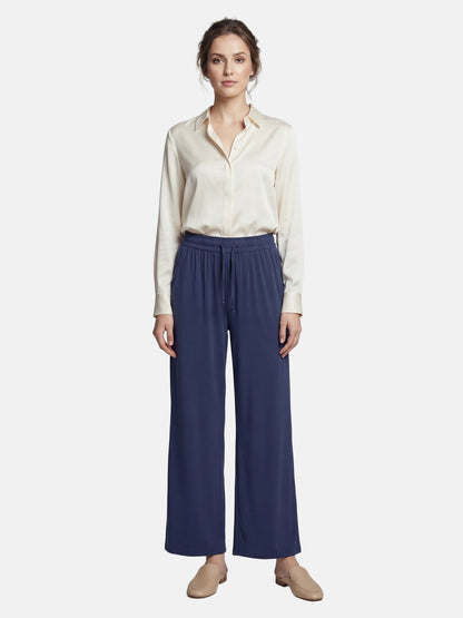 Pantaloni in Viscosa Blu Scuro