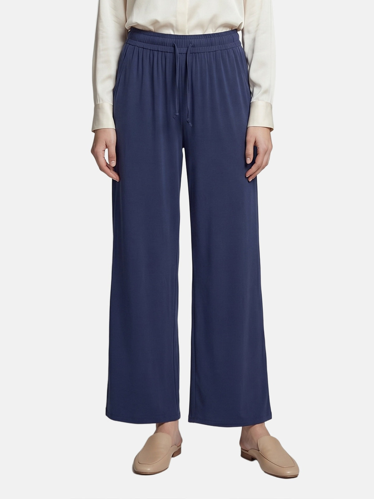 Pantaloni in Viscosa Blu Scuro