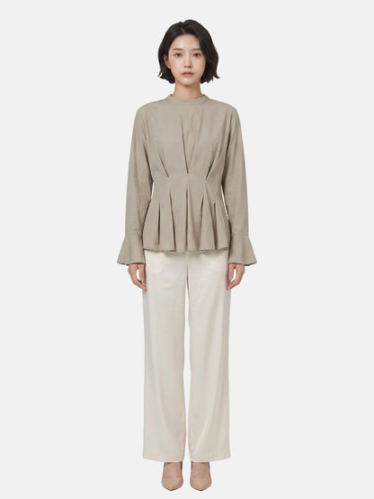 Blusa in 70% Viscosa 30% Tencel Beige Scuro