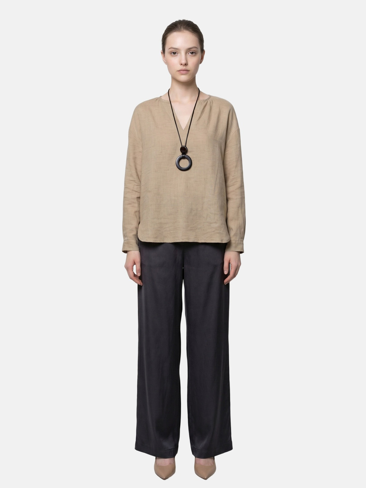 Blusa in Tencel Beige Scuro