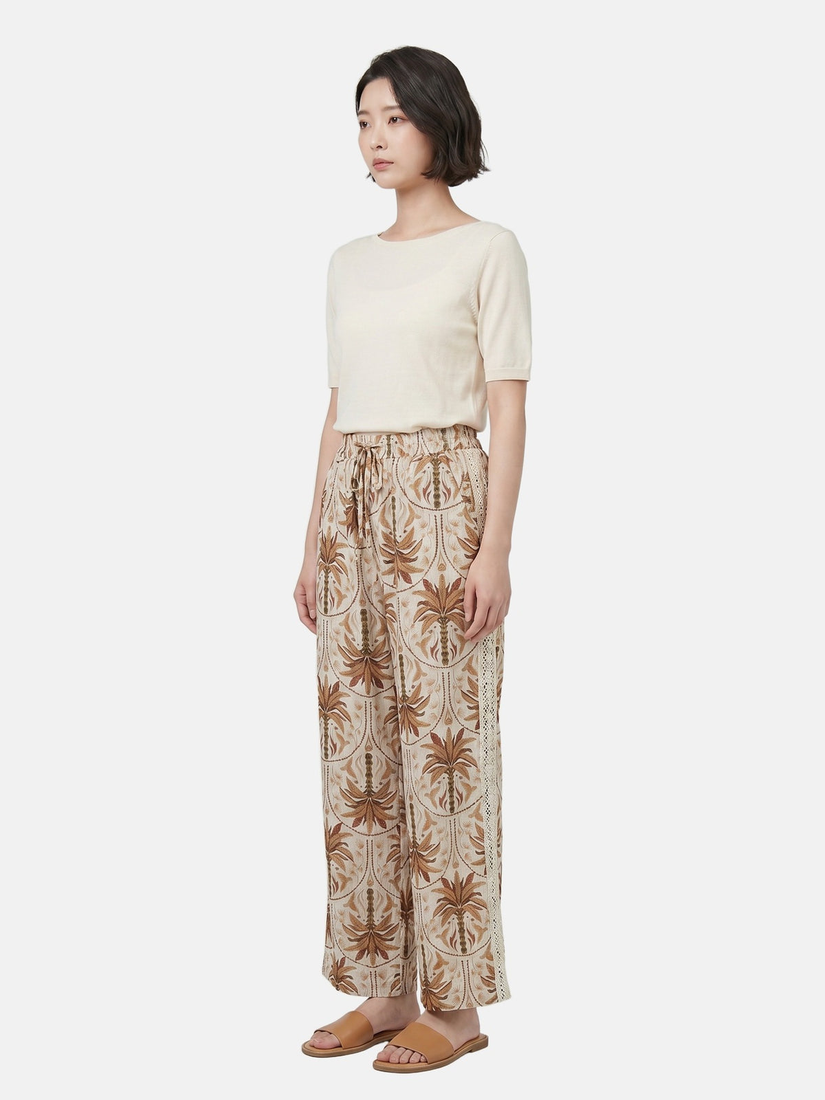 Pantaloni in Viscosa Beige Scuro