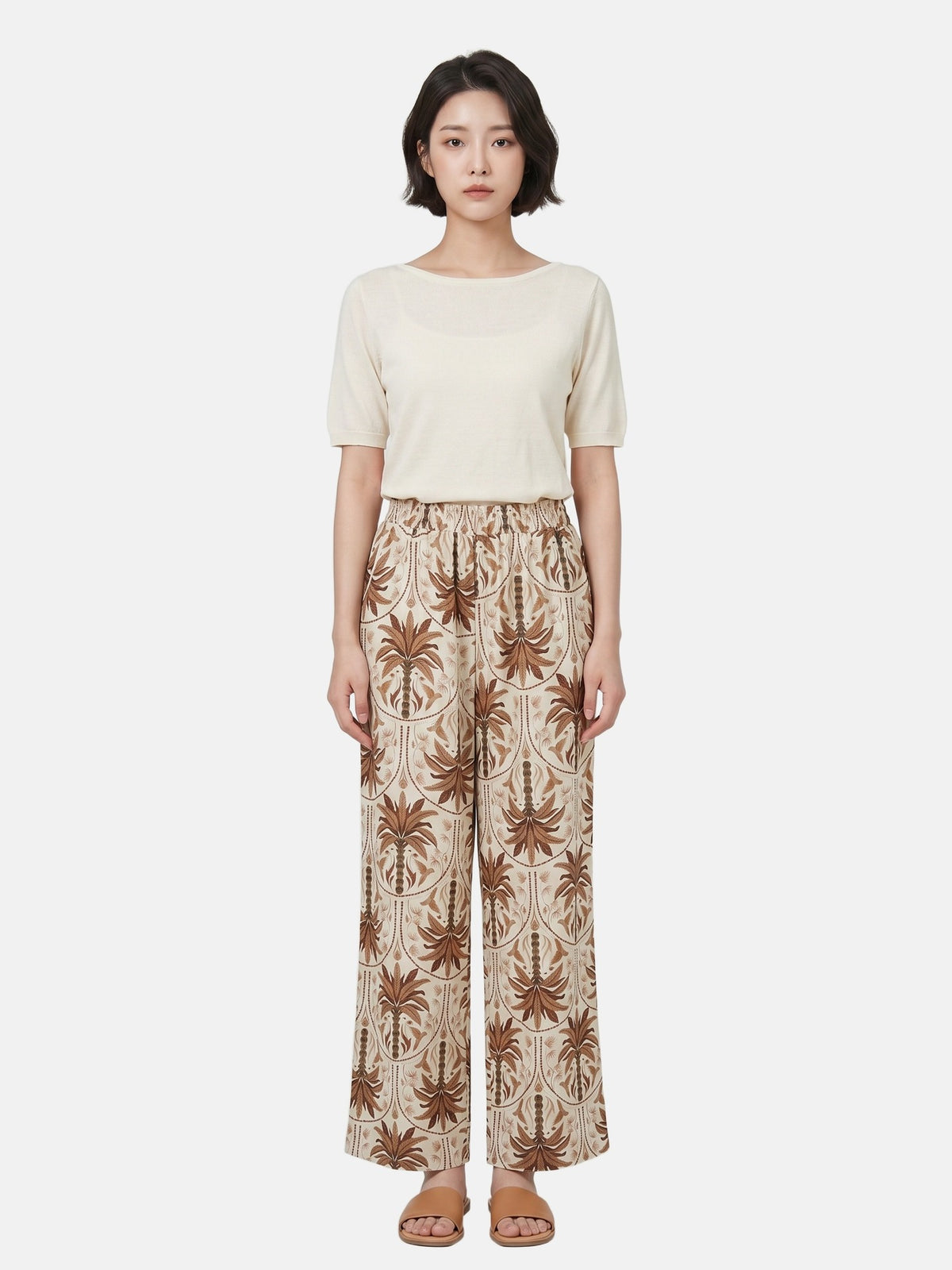 Pantaloni in Viscosa Beige Scuro
