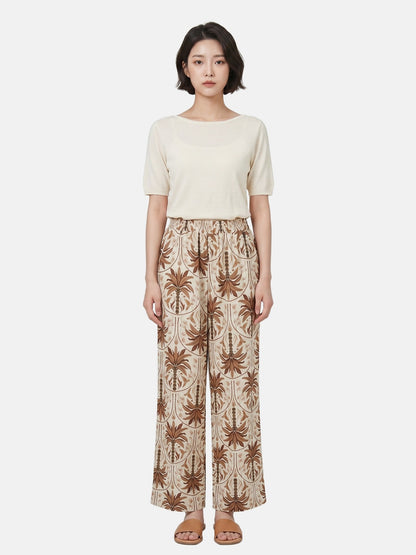 Pantaloni in Viscosa Beige Scuro