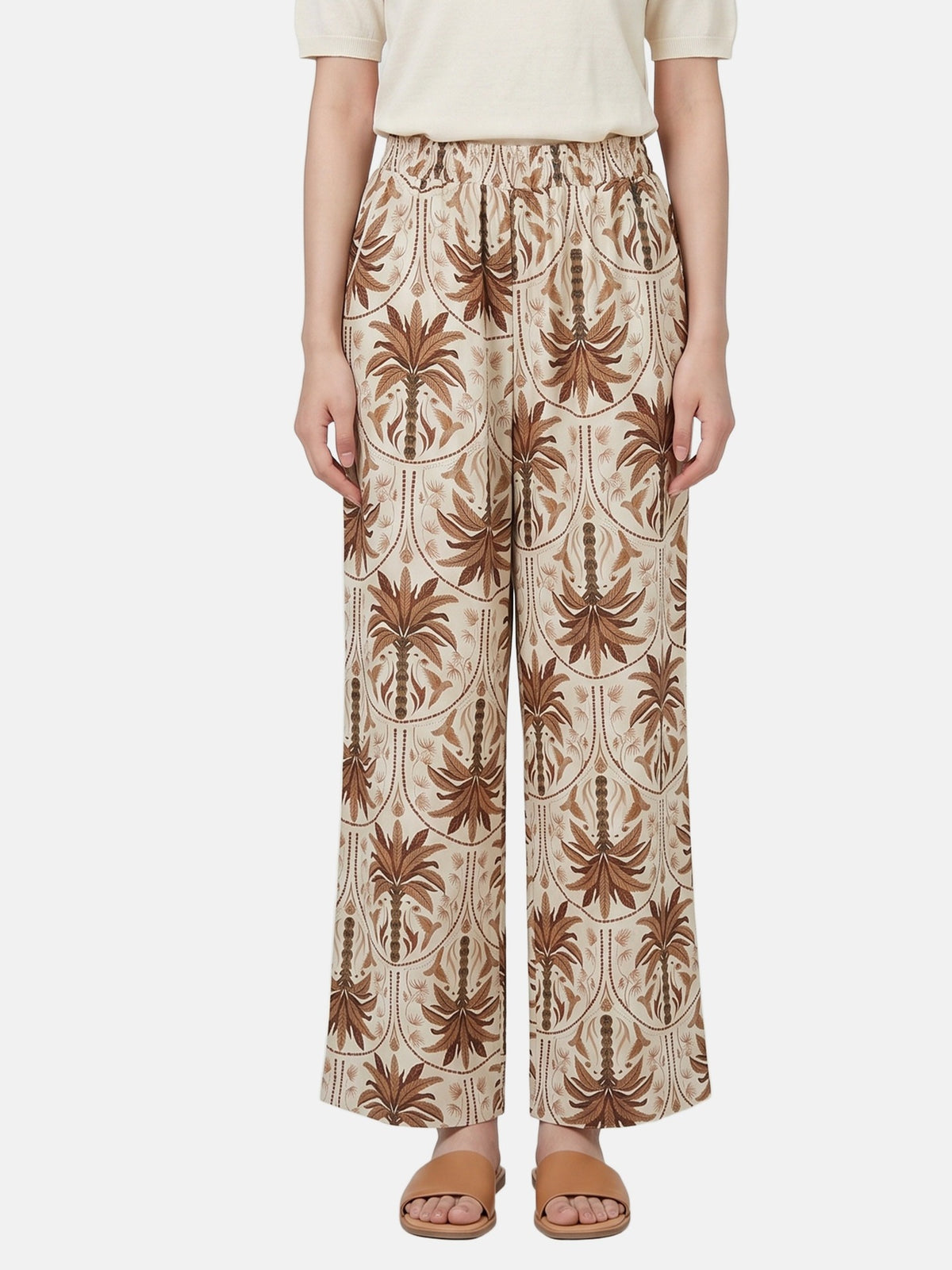 Pantaloni in Viscosa Beige Scuro