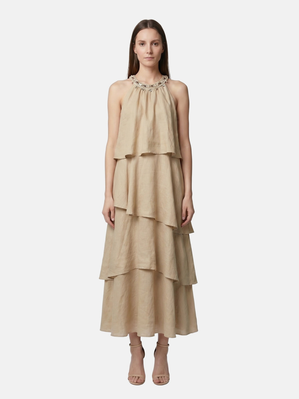 Vestito in Poliestere Beige Scuro