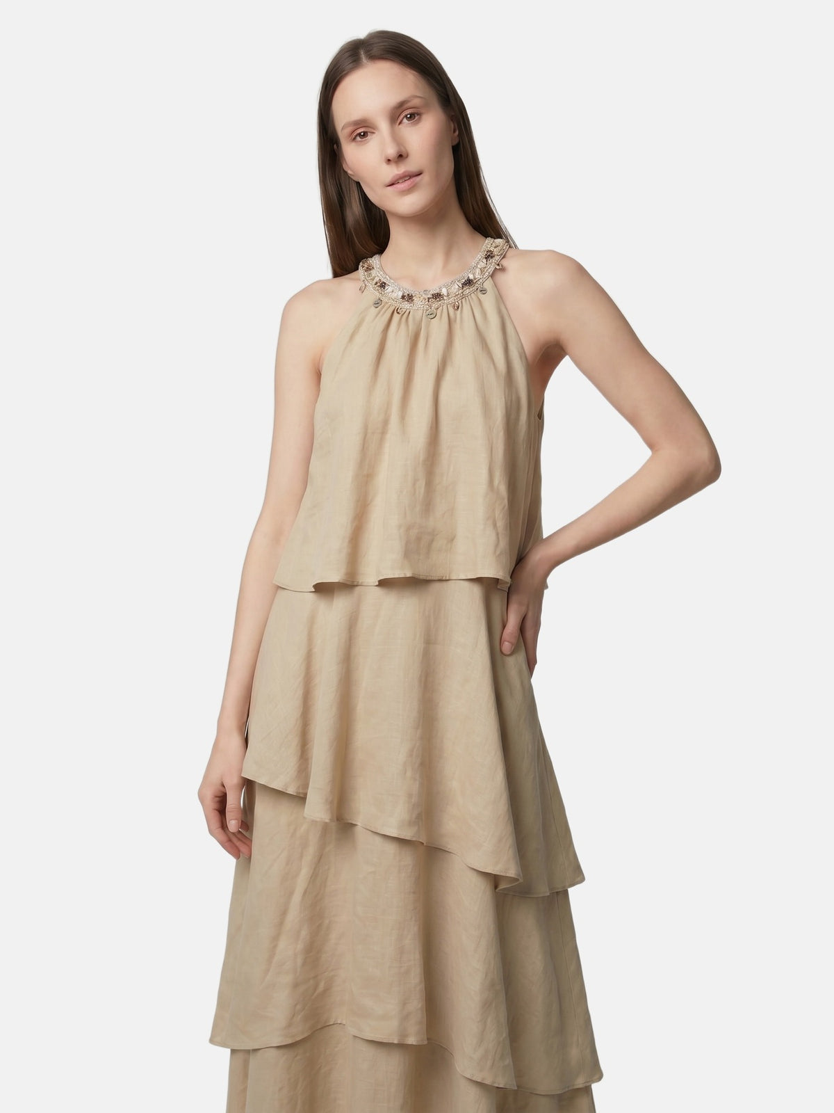 Vestito in Poliestere Beige Scuro