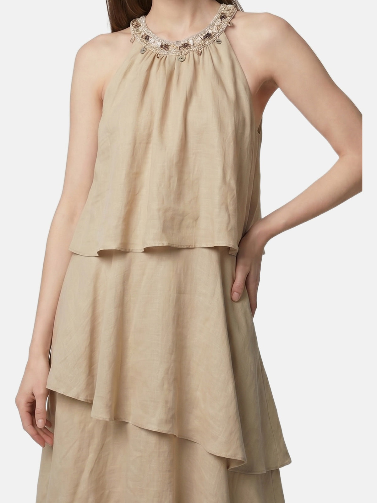 Vestito in Poliestere Beige Scuro